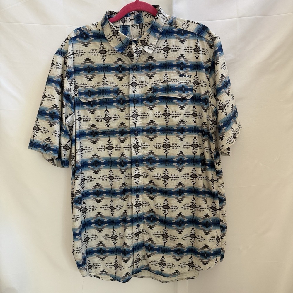 Ariat Tek Button Down Shirt Mens L Vented Fishing Aztec Southwest